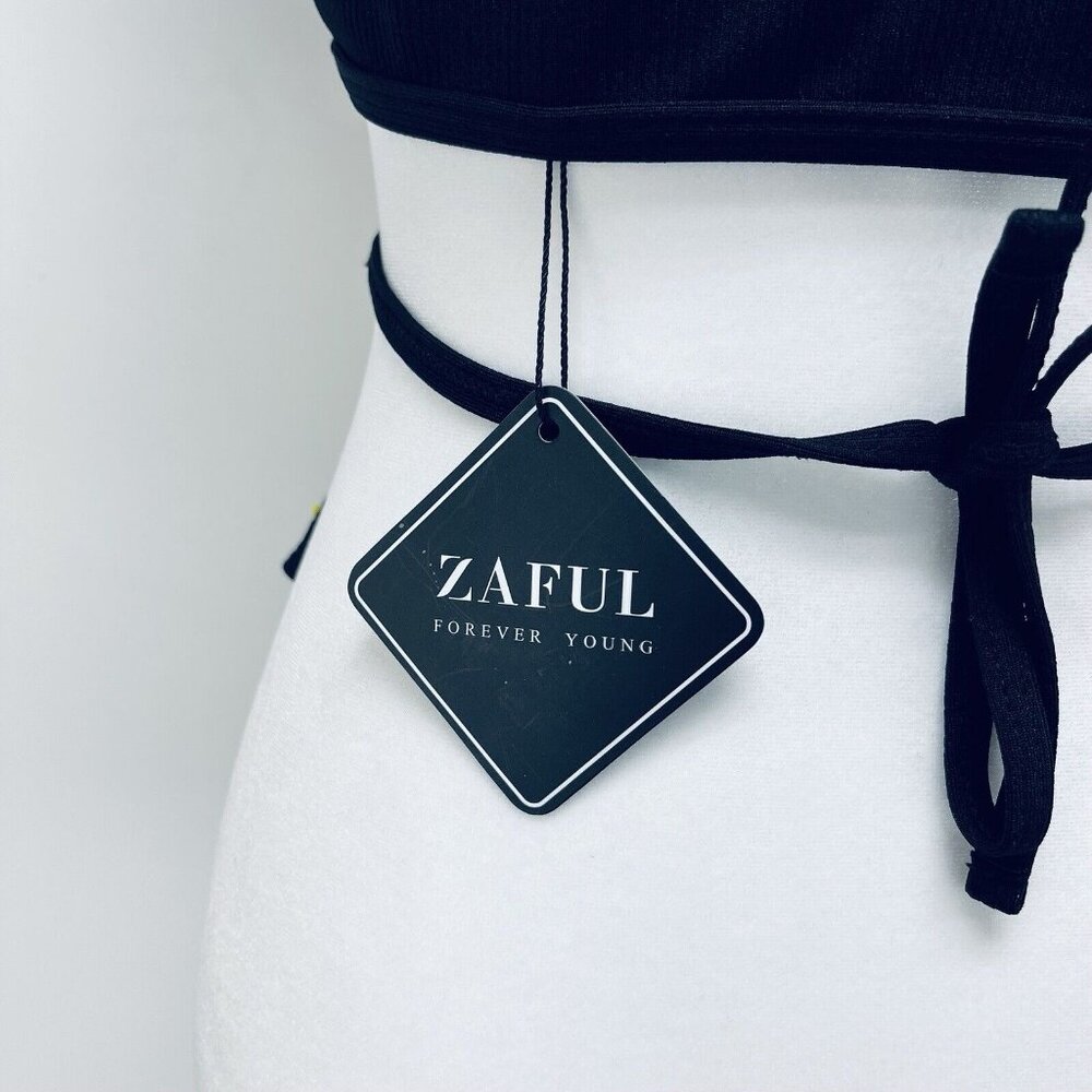 Zaful Bikini Size S Women’s Ruffle Swinsuit High Waist Side Tie Two Pieces Black - Picture 6 of 13
